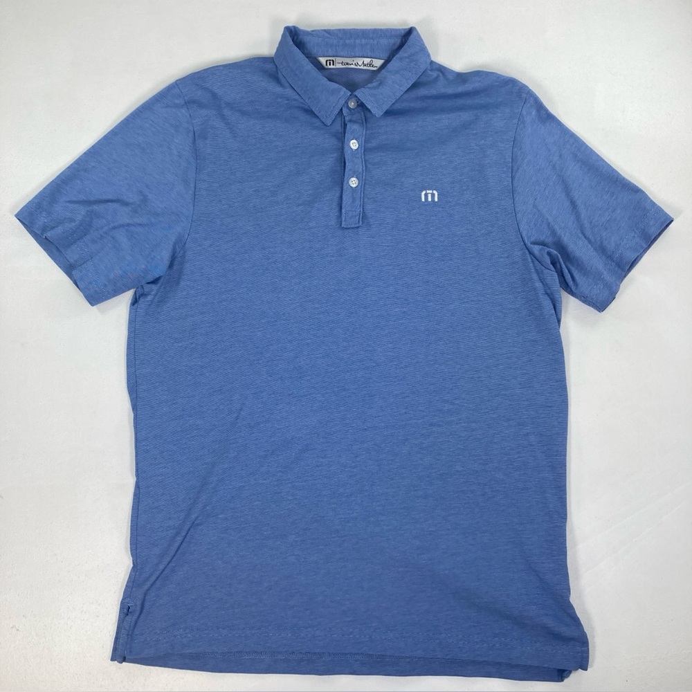 Travis Mathew Polo Shirt Mens Medium Blue Striped Golf Performance Short Sleeve - Picture 13 of 16